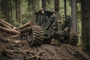 kabel- lunnare dragande loggar i skog foto