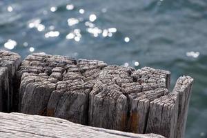 trä- textur av gammal trä på de strand. trä- textur av de yta av de pir. trä- pir på de bakgrund av de havet.närbild av gammal riden trä foto