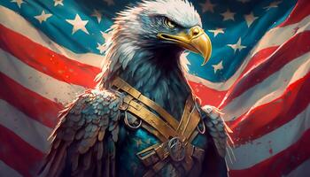 super hjälte Örn omslag med USA flagga, ai generativ foto