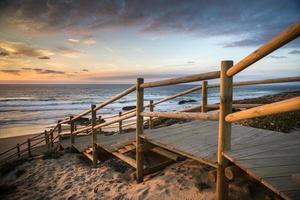 trä- steg till vild strand, portugal foto