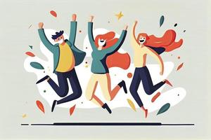 Lycklig människor Hoppar fira seger. platt tecknad serie tecken illustration foto