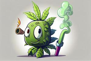marijuana blad tecknad serie tecken. på vit bakgrund foto