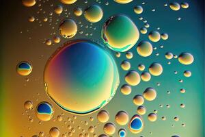 ai genererad olja droppar i vatten. abstrakt bakgrund med färgrik lutning färger. foto