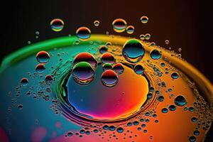 ai genererad olja droppar i vatten. abstrakt bakgrund med färgrik lutning färger. foto