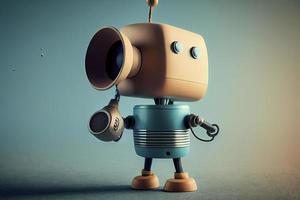 uppkopplad marknadsföring aning terar en liten, förtjusande robot innehav en megafon utan dess ben foto