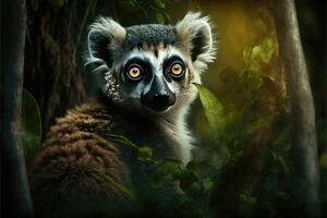 lemur i de madagaskar skog. ai genererad foto