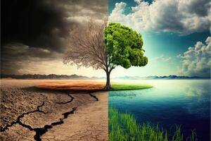 ai genererad klimat förändra och miljö- degradering. foto