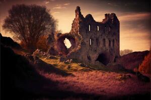 historisk slott ruiner. ai genererad foto