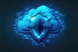 ai genererad moln säkerhet blå bakgrund. cyber teknologi för finansiera eller företag. foto