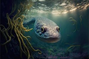 de mystisk värld av ål under vattnet. ai genererad foto