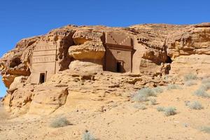 skön dagtid se av al hegra, madain saleh arkeologisk webbplats i al ula, saudi arabien. foto