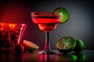 en glas av cocktail med lysande ljus bakgrund. skapas generativ ai foto