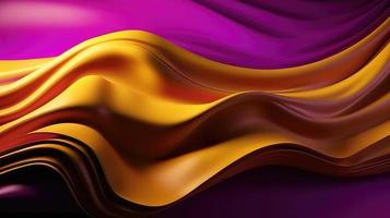 abstrakt bakgrund med 3d Vinka ljus guld och lila lutning silke tyg. foto