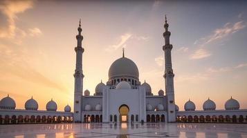 abu dhabi, uae, sheikh zayed stor moské i de abu dhabi, förenad arab emirates på en solnedgång se bakgrund. foto