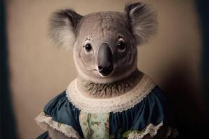 porträtt av koala i en victorian klänning. ai genererad foto