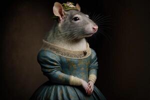 porträtt av råtta i en victorian klänning. ai genererad foto