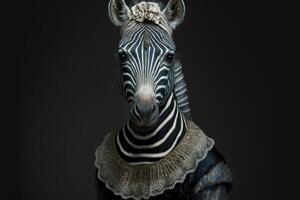porträtt av zebra i en victorian klänning. ai genererad foto