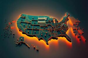 USA Karta digital begrepp. ai genererad foto