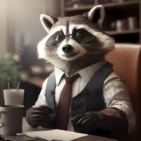 racoon affärsman illustration ai genererad foto