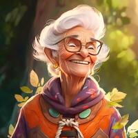 gammal kvinna advanture människor karaktär illustration ai genererad foto