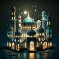 islamic hälsningar ramadan kareem kort design bakgrund med skön guld och 3d moské foto