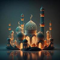 islamic hälsningar ramadan kareem kort design bakgrund med skön guld och 3d moské foto