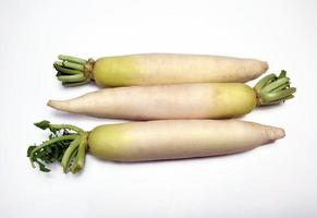 vit rädisa eller daikon isolerat i vit bakgrund foto