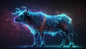 taurus zodiaken tecken magisk neon energi lysande generativ konst foto