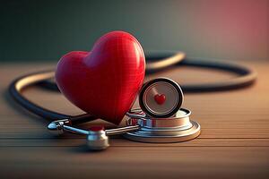 värld hälsa dag stetoskop med 3d hjärta generativ ai foto