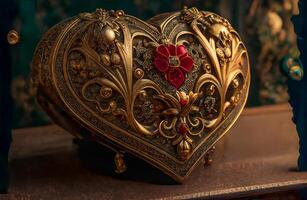 utsmyckad hjärta formad Smycken låda - generativ ai. foto