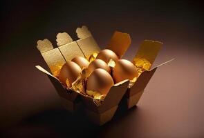 kartong av gyllene kyckling ägg - generativ ai. foto