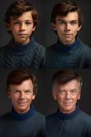 ålder progression av en hansome ung man genom hans äldre år av liv - generativ ai. foto