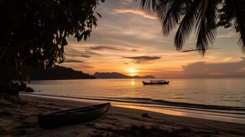 solnedgång tropisk strand ai foto