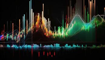 generativ ai, stock marknadsföra Diagram rader, finansiell Graf på teknologi abstrakt bakgrund representera finansiell kris, finansiell härdsmälta. teknologi begrepp, handel marknadsföra begrepp. foto