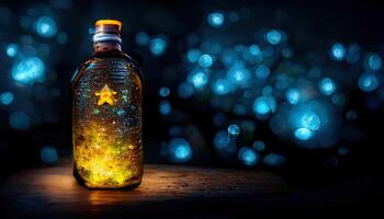 illustration flaska med lysande stjärnor tillverkad med generativ ai foto