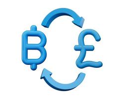 3d blå baht och pund symbol ikoner med pengar utbyta pilar på vit bakgrund, 3d illustration foto