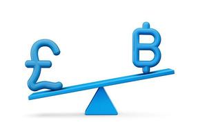 3d blå pund och baht symbol ikoner med 3d blå balans vikt gungbräda, 3d illustration foto