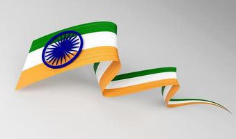 3d flagga av Indien, 3d skinande vinka flagga band isolerat på vit bakgrund, 3d illustration foto