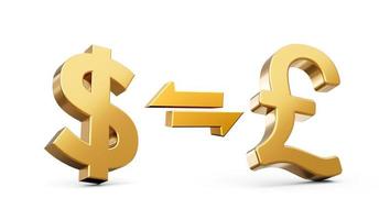 3d gyllene dollar och pund symbol ikon med pengar utbyta pil på vit bakgrund 3d illustration foto