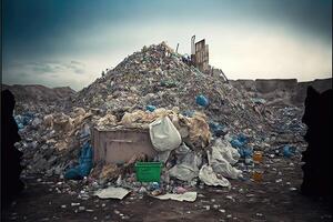 ai genererad plast avfall i deponi. miljö- förorening begrepp. foto
