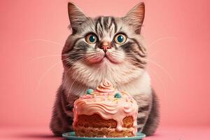 katt har födelsedag. söt sällskapsdjur fira födelsedag. firande, fest begrepp. generativ ai. foto