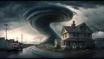en stor tornado i de fält, en stor naturlig katastrof i de värld, generativ ai. foto