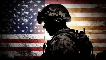 amerikan flagga och soldat, minnesmärke dag - ai genererad foto
