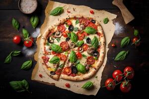 varm italiensk pizza. illustration generativ ai foto