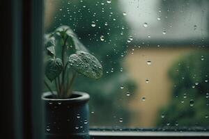 atmosfärisk minimal bakgrund med regn droppar på glas. illustration ai generativ foto