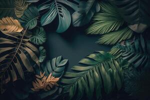 tropisk handflatan löv med tömma Plats i de mitten. illustration ai generativ foto