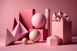 minimalistisk rosa bakgrund med geometrisk former och skuggor. illustration ai generativ foto