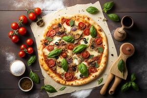 varm italiensk pizza. illustration generativ ai foto