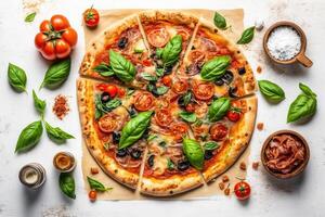 varm italiensk pizza. illustration generativ ai foto