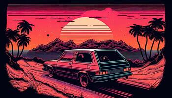 80s stil illustration bakgrund, ny retrowave design, orange retro bakgrund. generativ ai foto